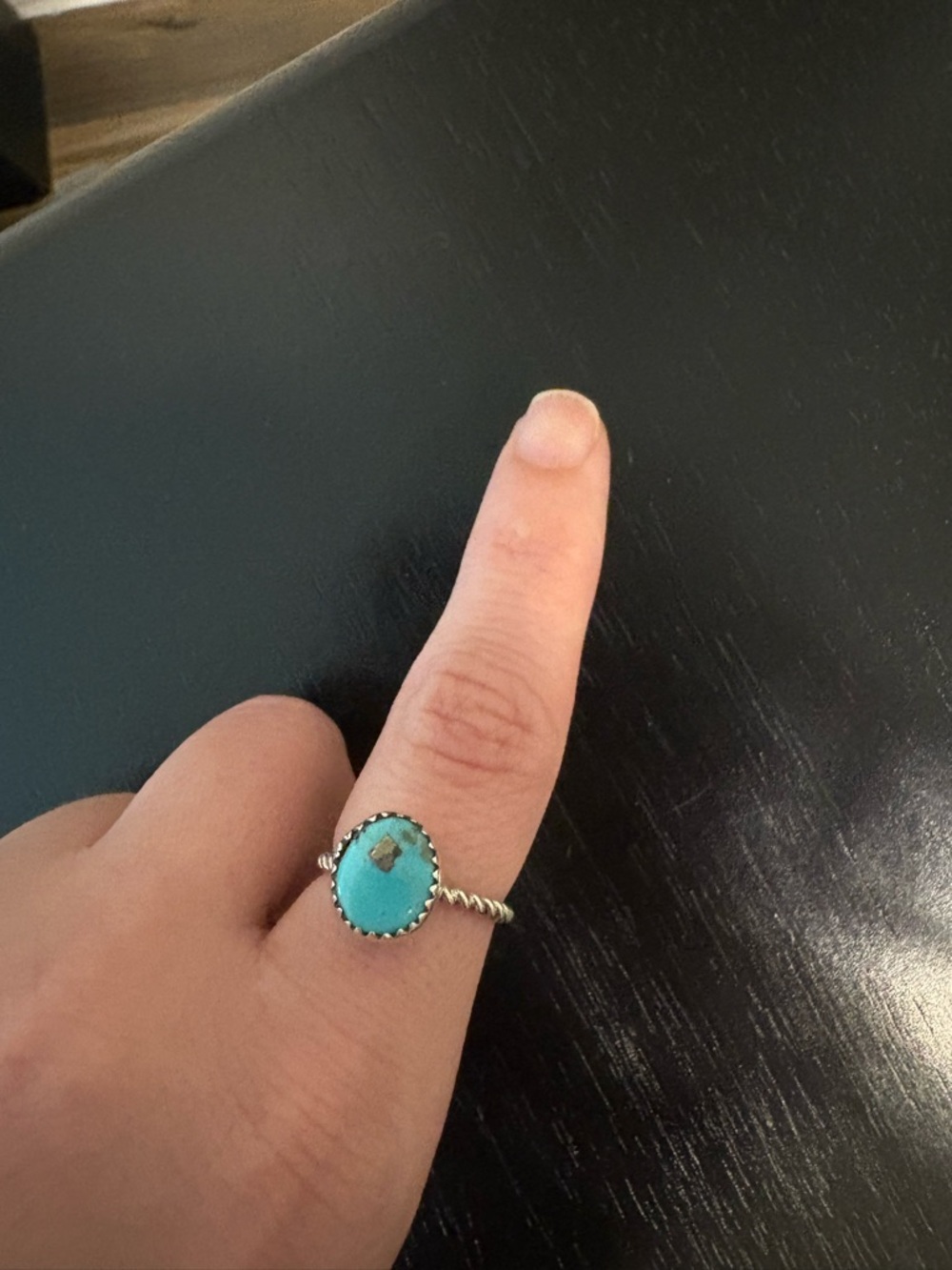Turquoise Stone Twisted Band Ring - Women's Silver Accent